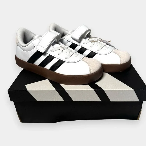 NWB Adidas VL size 3 Court 3.0‎ Kids Shoes White Black Gum Strap - Picture 12 of 13